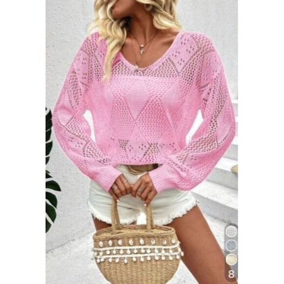 Chic Simple Daily Wear Hollow Out Sweater Pullover - Picture 1 of 6